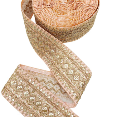 Art Silk Trim Gold Embroidered Sequins Trim, Decorative Trim, Indian Sari Border